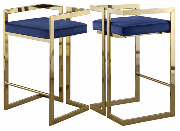 S/2 Givency Modern Counter Stool Blue/Gold