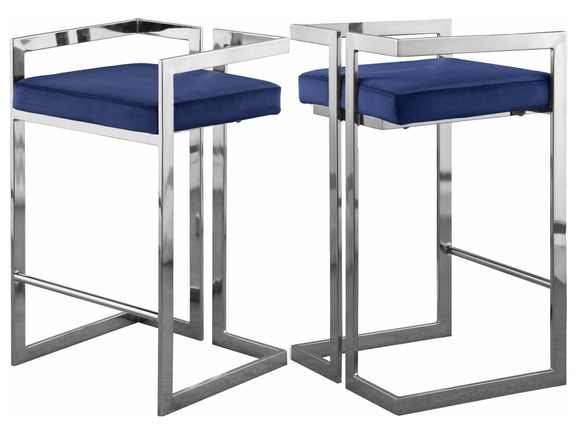 S/2 Givenchy Modern Counter Stool Blue/Chrome