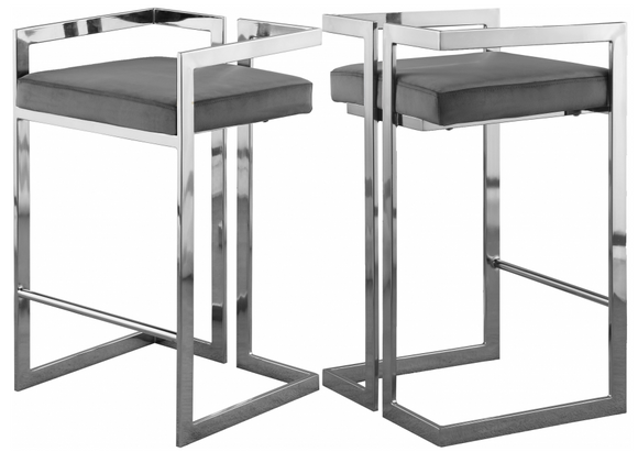 S/2 Givenchy Modern Counter Stool Grey/Chrome