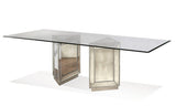 Duo Mirrored Dining Table , glass top table with mirrored table bases.  Modern or transitional dining room table. 