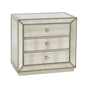 Penthouse Petite Three Drawer Chest with mirrored finish and decorative 